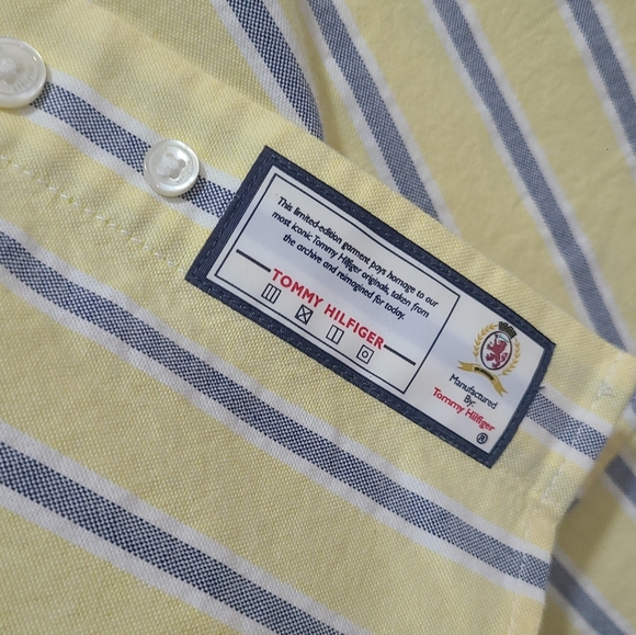 New Tommy Hilfiger Button Down Shirt Mens XL Striped White Yellow Cotton Casual - Picture 8 of 8